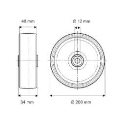 Roda padrão de 20 cm de diâmetro.