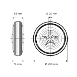 Aufblasbares Rad mit 26 cm Durchmesser.